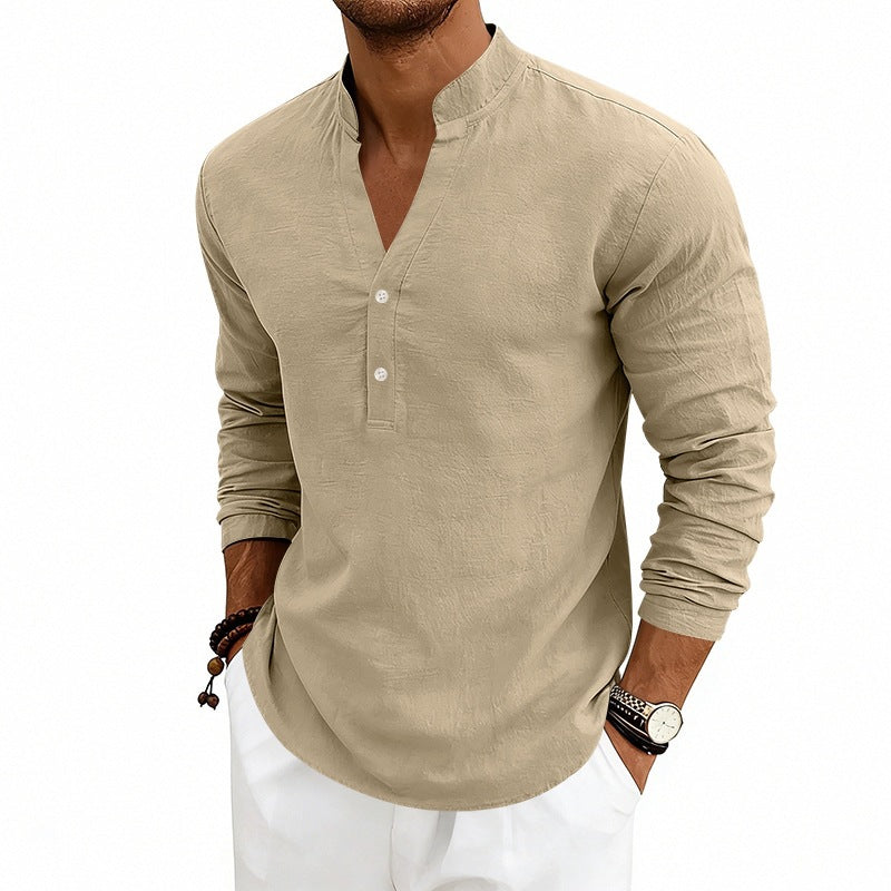 Men’s Linen V-Neck Long Sleeve – Breathable Casual Essential