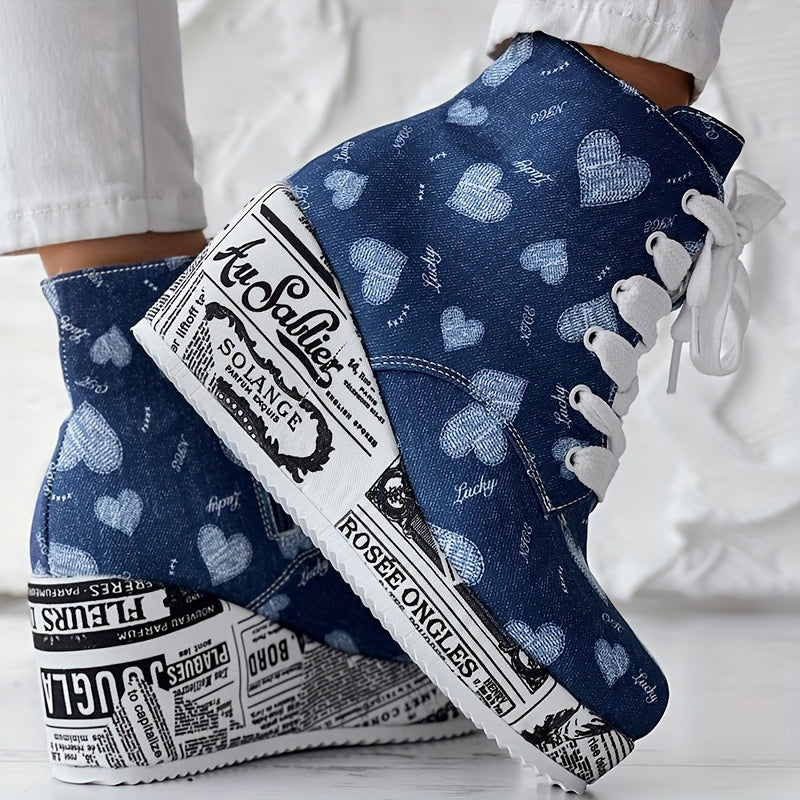 Women’s Dazzle Chunky Heel Boots – Lace-Up Heart Lace Ankle Booties