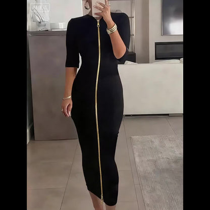 Boat Neck Bodycon Midi Dress – Elegant Slim Fit Short Sleeve Dress