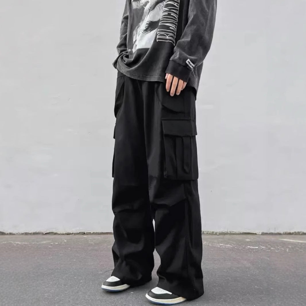 Pantalon parachute large pour homme – Pantalon de travail décontracté taille mi-haute