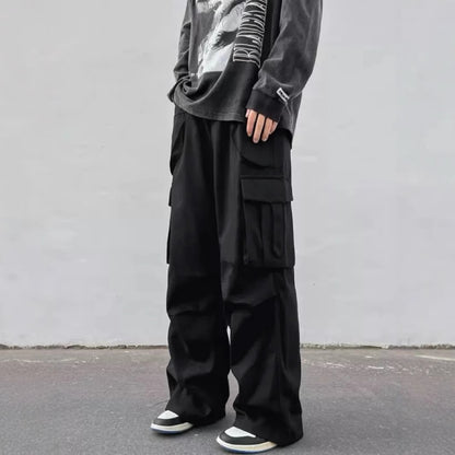 Pantalon parachute large pour homme – Pantalon de travail décontracté taille mi-haute