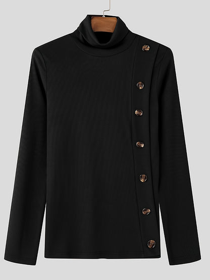Col roulé homme coupe ajustée – Maillot en maille à boutons