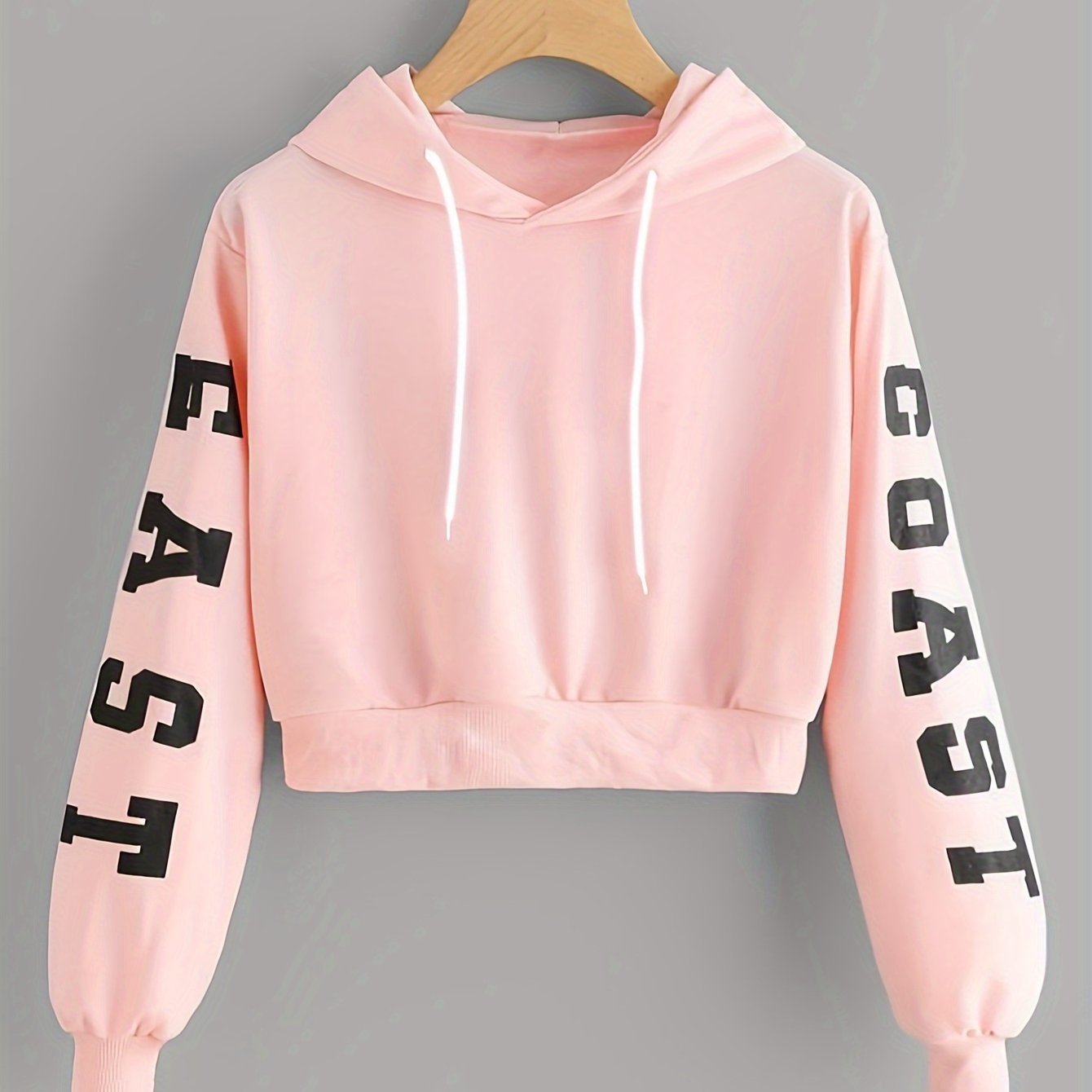 Women’s Pink Letter Hoodie – East/West Print Casual Streetwear