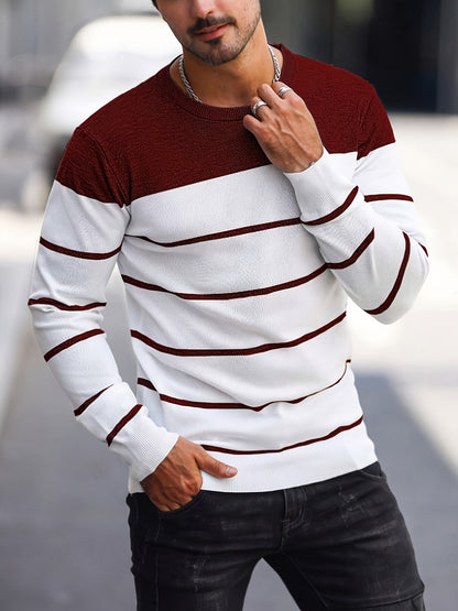 Pull tricoté rayé bleu marine pour homme – Col rond décontracté