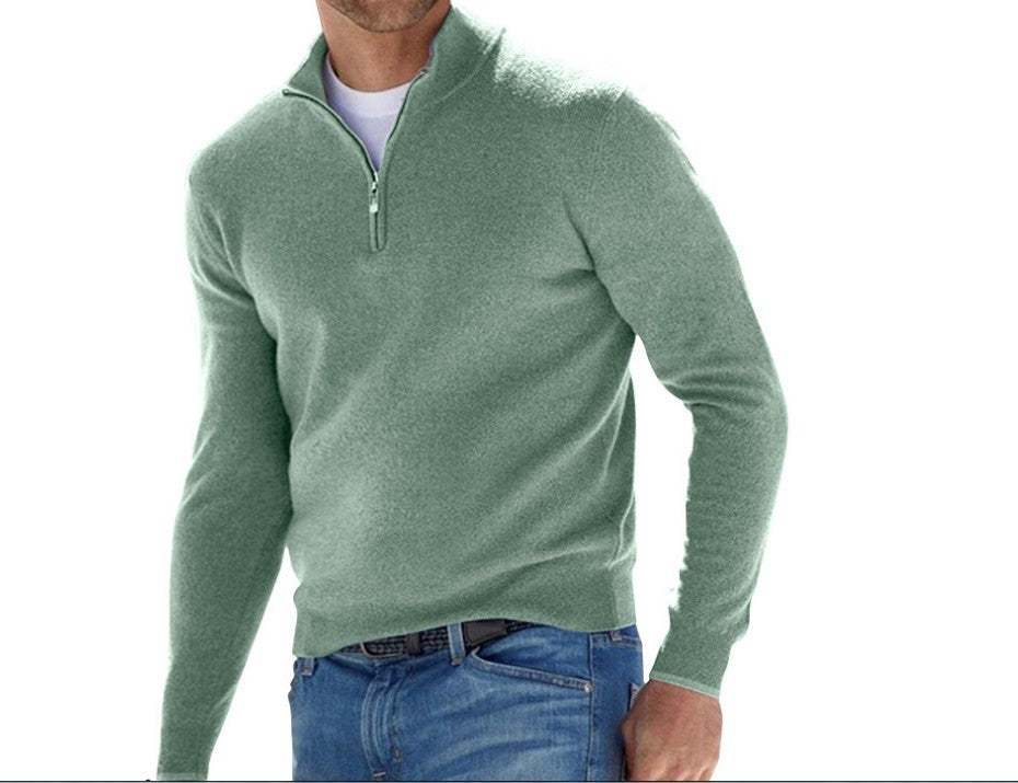 Pull col V zippé pour homme – Pull d'automne décontracté effet cachemire