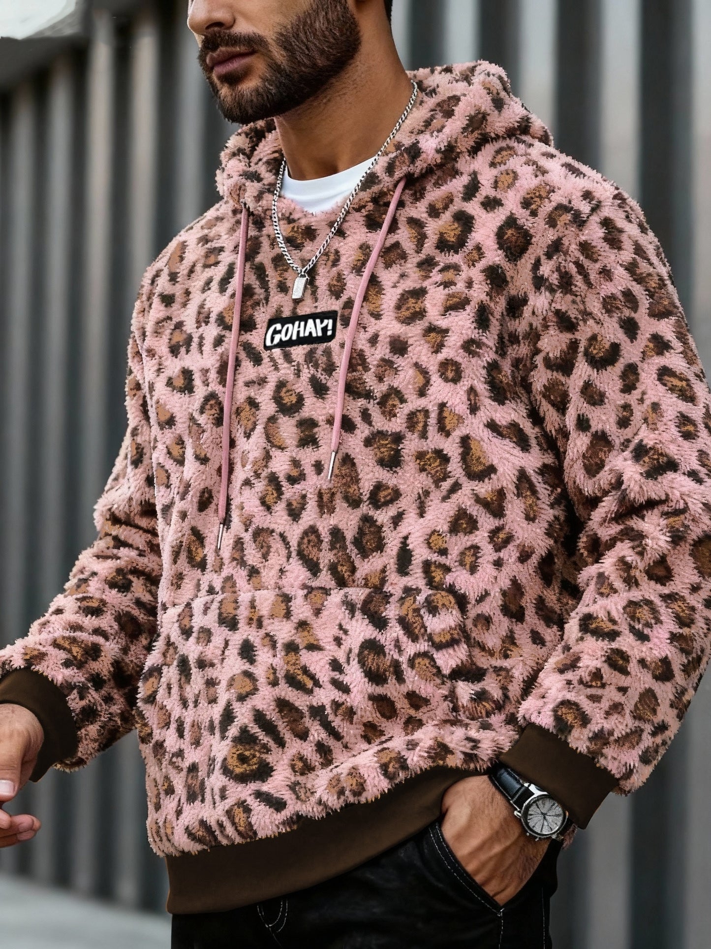 Sudadera con capucha y estampado de leopardo para hombre – Sudadera de felpa para un estilo urbano impactante