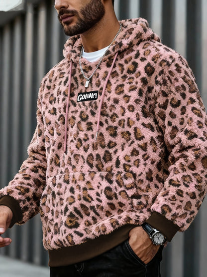 Sudadera con capucha y estampado de leopardo para hombre – Sudadera de felpa para un estilo urbano impactante