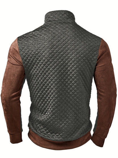 Henley zippé en maille diamant pour homme – Pull texturé color block
