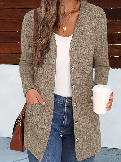 Women’s Elegant V-Neck Cardigan – Cozy Button-Up Fall Sweater