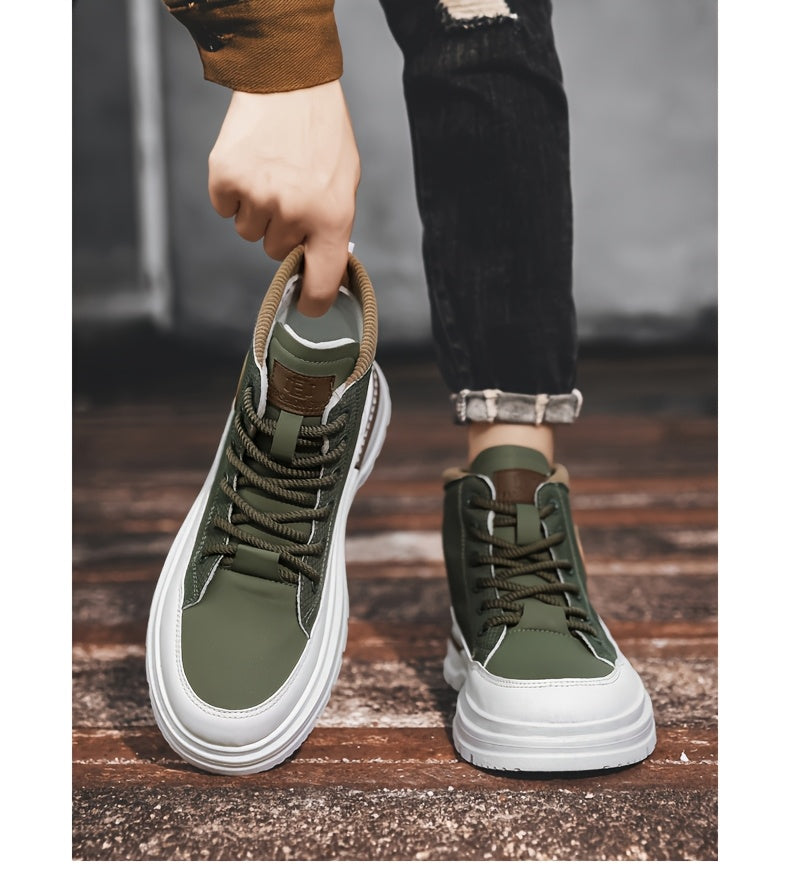 Men’s Green & White High-Top Sneakers – Lace-Up Streetwear Boots