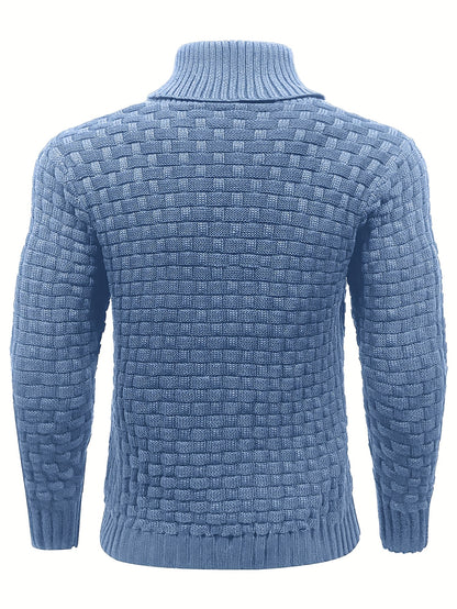 Men’s Waffle Knit Sweater – High Stretch Pullover with Lapel Collar