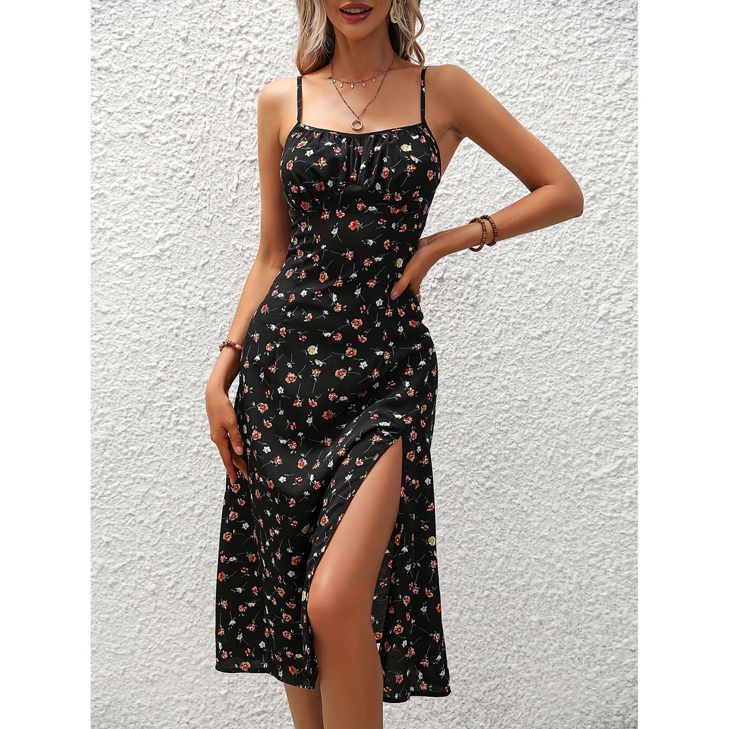 Loom & Soul™ Polka Dot Spaghetti-Strap Maxi Dress – Women’s Summer Split Long Dress
