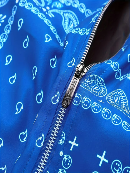 Men’s Paisley Bomber Jacket – Vintage Stand Collar Casual Outerwear