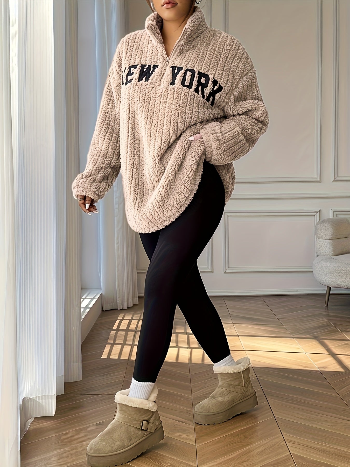 Elegant Zip-Up Sweater Coat – Women’s Stand Collar Fall/Winter Outerwear