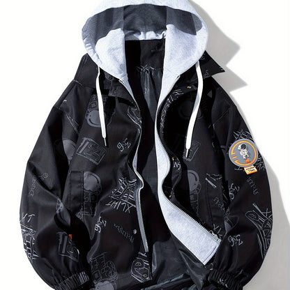 Loom & Soul Men’s Cartoon Print Zip Hoodie – Youth Streetwear Jacket