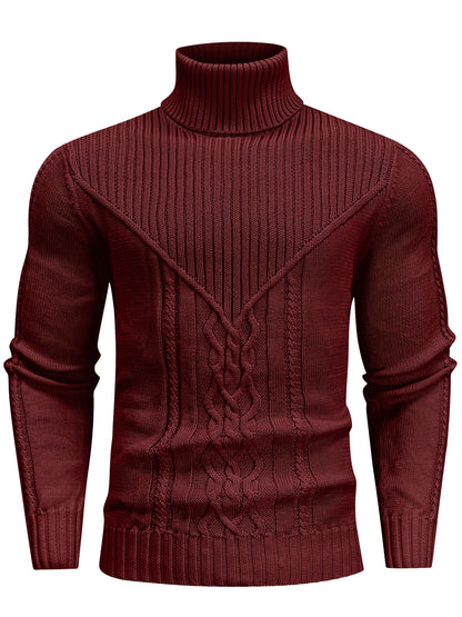 Suéter de cuello alto trenzado vintage para hombre – Jersey de punto clásico