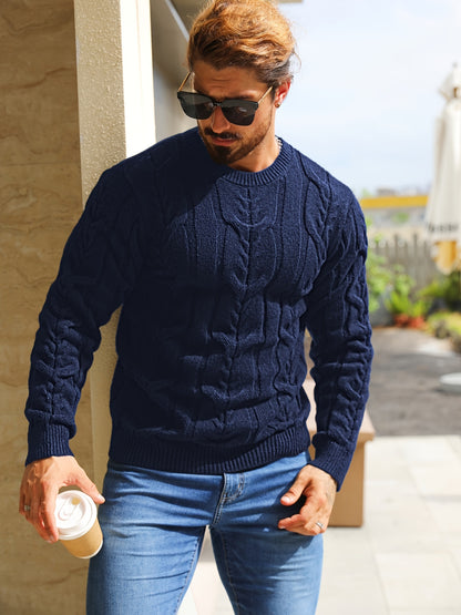 Men’s Striped Knit Sweater – Soft Crewneck Ribbed Trim Pullover
