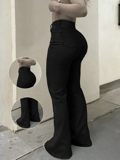 Women’s Vibrant Orange Distressed Flare Jeans – High-Waist Bootcut