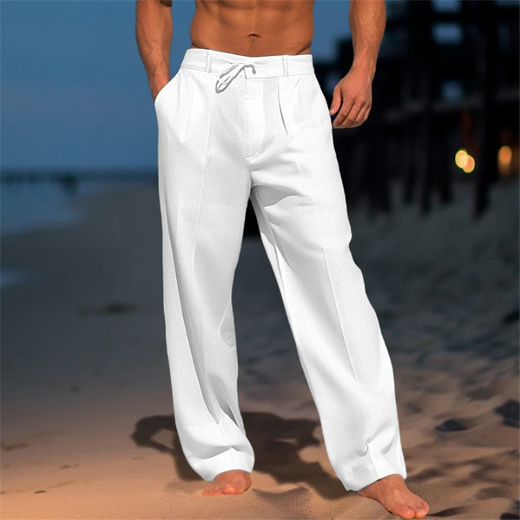 Pantalon large à cordon de serrage pour homme – Pantalon droit décontracté en coton