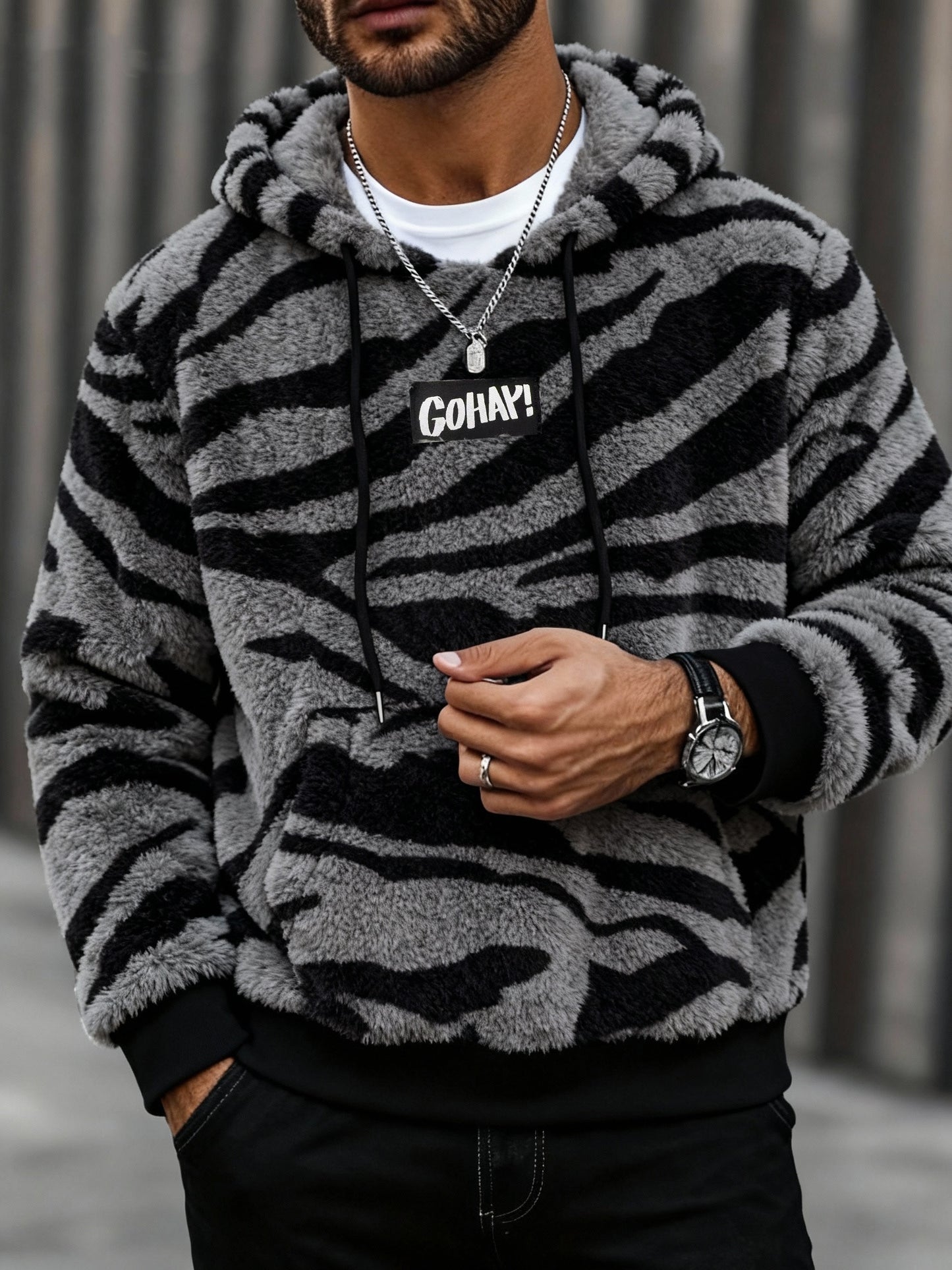 Sudadera con capucha y estampado de leopardo para hombre – Sudadera de felpa para un estilo urbano impactante
