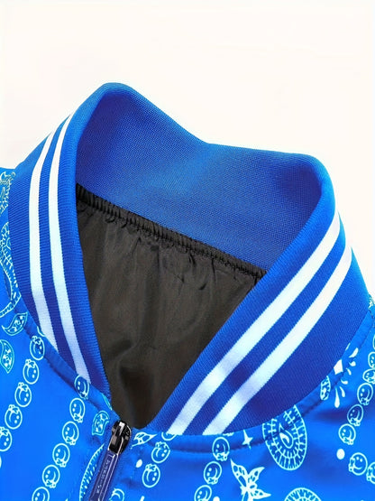 Men’s Paisley Bomber Jacket – Vintage Stand Collar Casual Outerwear