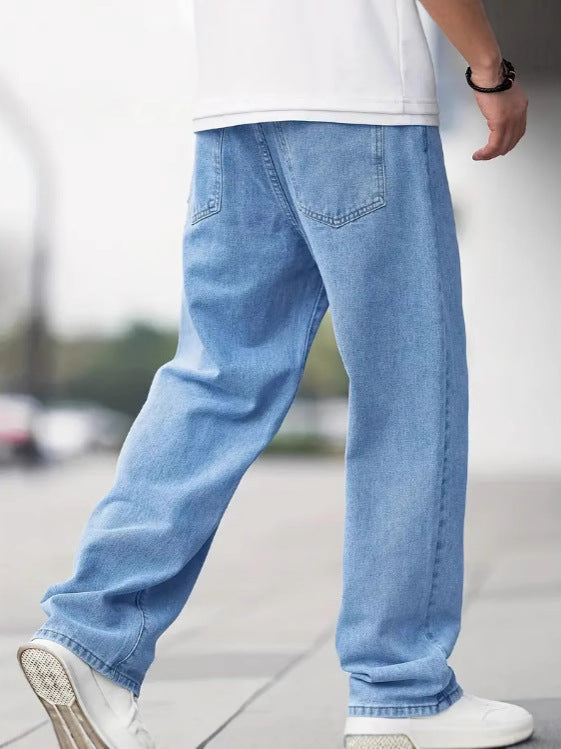Jean droit décontracté en jean pour homme – Pantalon en coton taille mi-haute