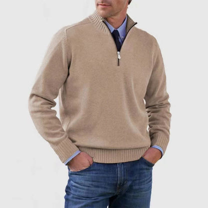 Loom & Soul™ Men’s Stand Collar Sweater – Slim-Fit Winter Knit Pullover with Zipper Neck