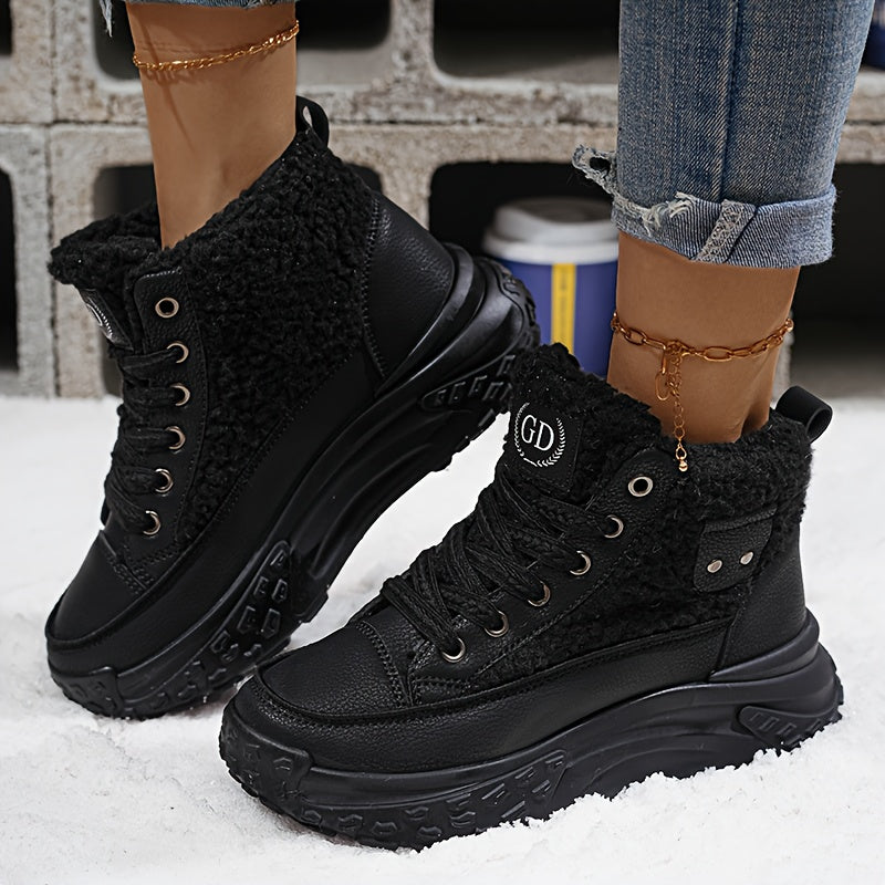 Women’s Plush Lined Snow Boots – Non-Slip Winter Shoes with PVC Sole