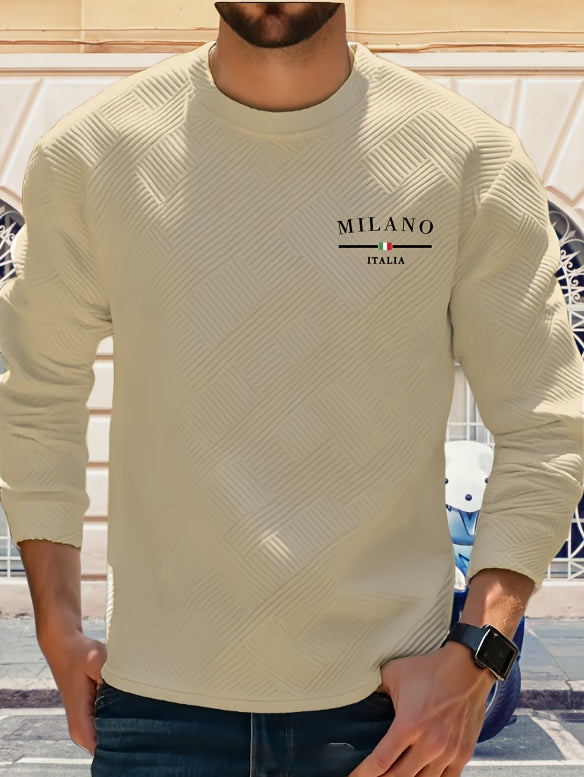 Sweat-shirt ras du cou jacquard homme – Pull décontracté à manches longues motifs géométriques