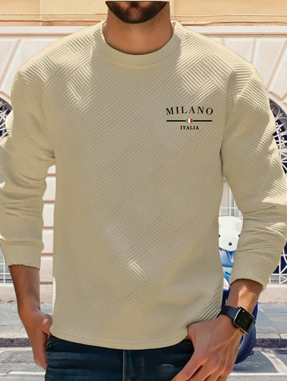 Sweat-shirt ras du cou jacquard homme – Pull décontracté à manches longues motifs géométriques