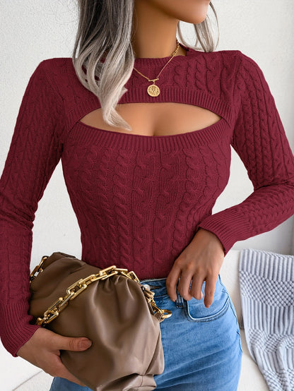 Women’s Hollow-Out Knit Sweater – Sexy Slim-Fit Pullover Top