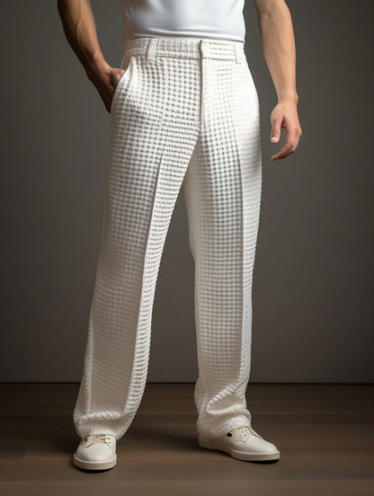 Pantalon de costume droit gaufré pour homme – Pantalon décontracté et d'affaires toutes saisons