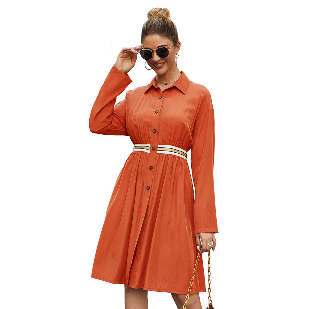 Vestido Midi Informal con Cuello Polo – Vestido Elegante de Manga Larga con Corte A