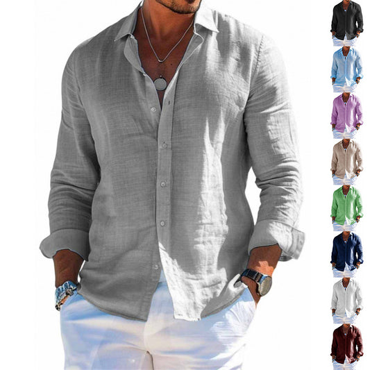 Loom & Soul™ Men’s Long-Sleeve Button Shirt – Casual Loose-Fit Solid Color Lapel Top