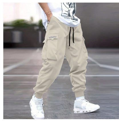 Loom & Soul™ Men’s Cargo Pants – Multi-Pocket Hip-Hop Streetwear Drawstring Trousers
