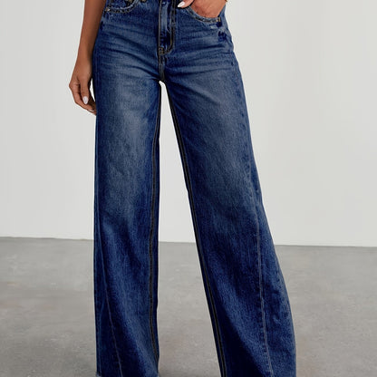 Women’s High-Waist Wide-Leg Jeans – Casual Stretch Baggy Denim