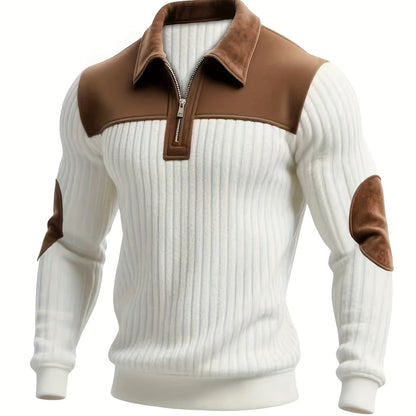 Men’s Full-Zip Winter Sweater – Thick Knit Stand Collar Pullover