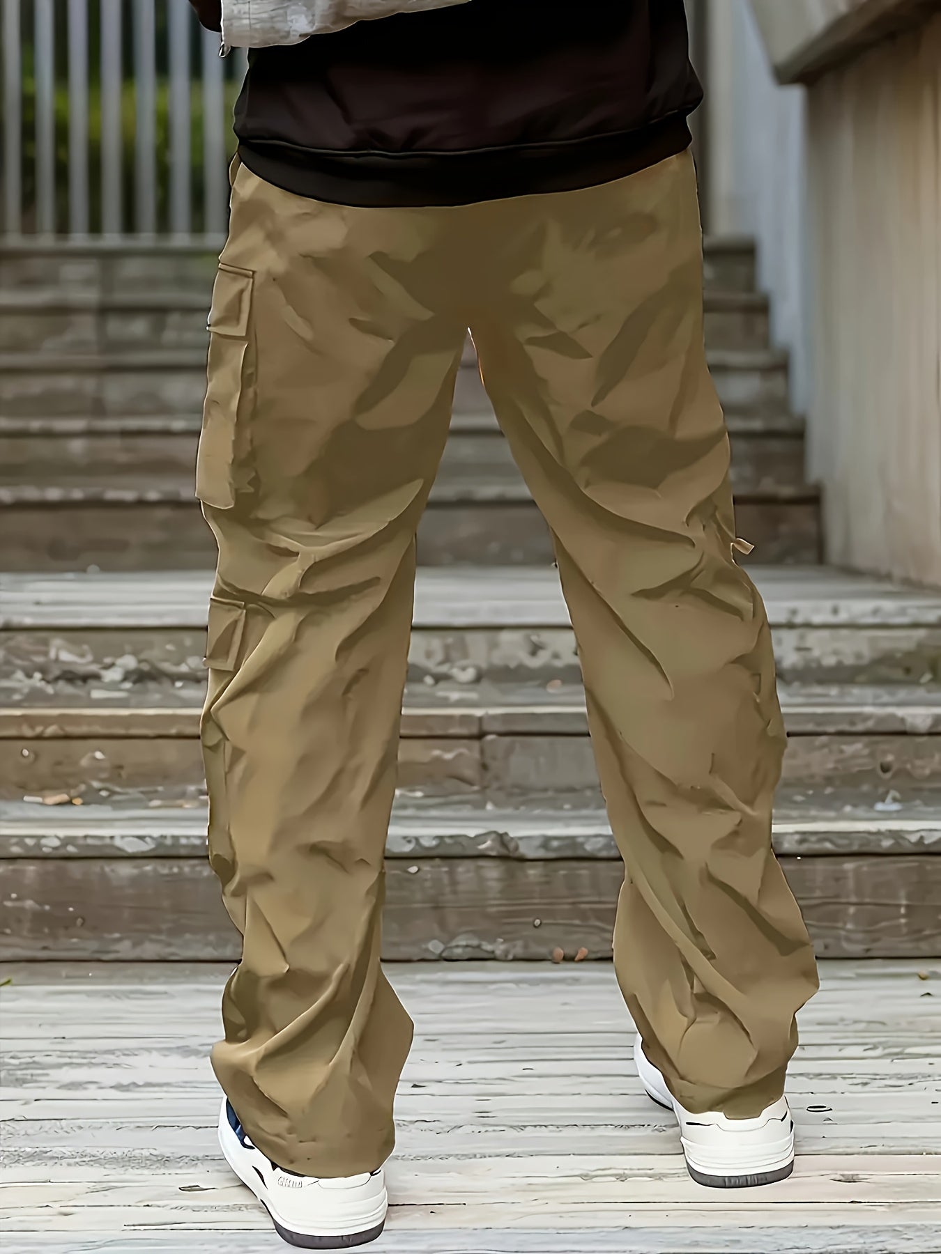 Men’s Black Cargo Pants – Multi-Zip Loose-Fit Outdoor Joggers for Spring/Fall