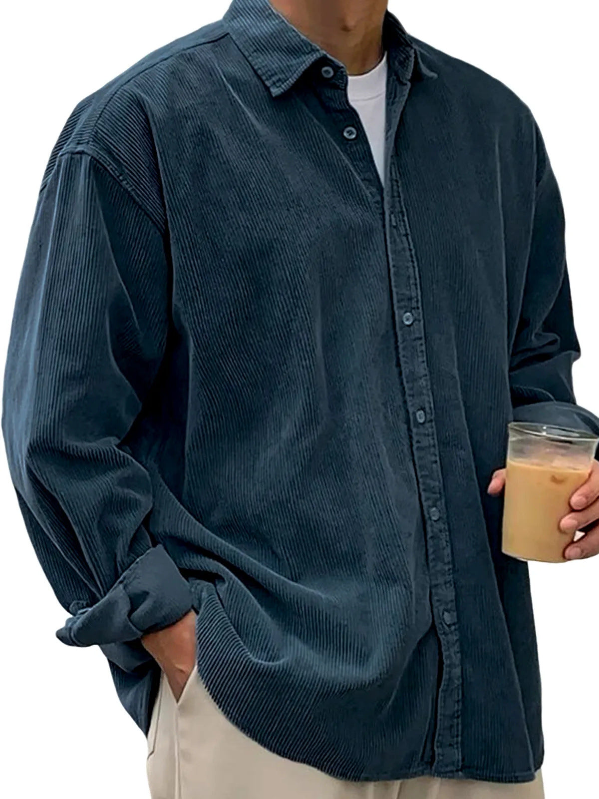 Veste-chemise en velours côtelé pour homme – Manteau décontracté coupe ample pour l'automne