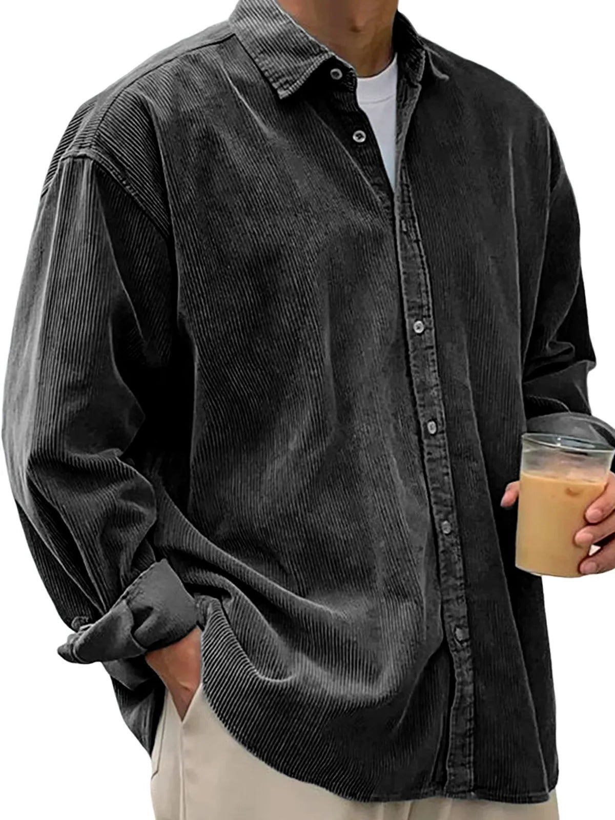Veste-chemise en velours côtelé pour homme – Manteau décontracté coupe ample pour l'automne