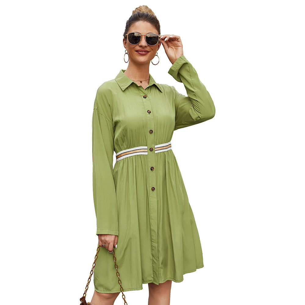 Vestido Midi Informal con Cuello Polo – Vestido Elegante de Manga Larga con Corte A