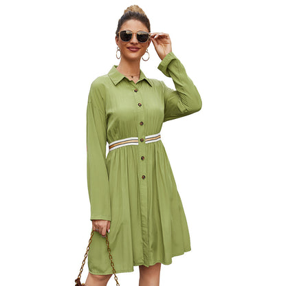 Vestido Midi Informal con Cuello Polo – Vestido Elegante de Manga Larga con Corte A