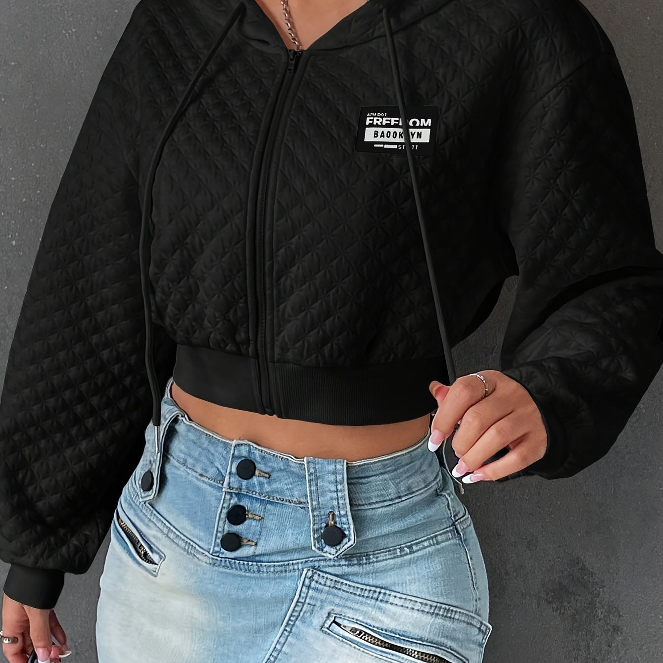 Women’s Elegant Letter Hoodie – Red & Black Cropped Street Pullover