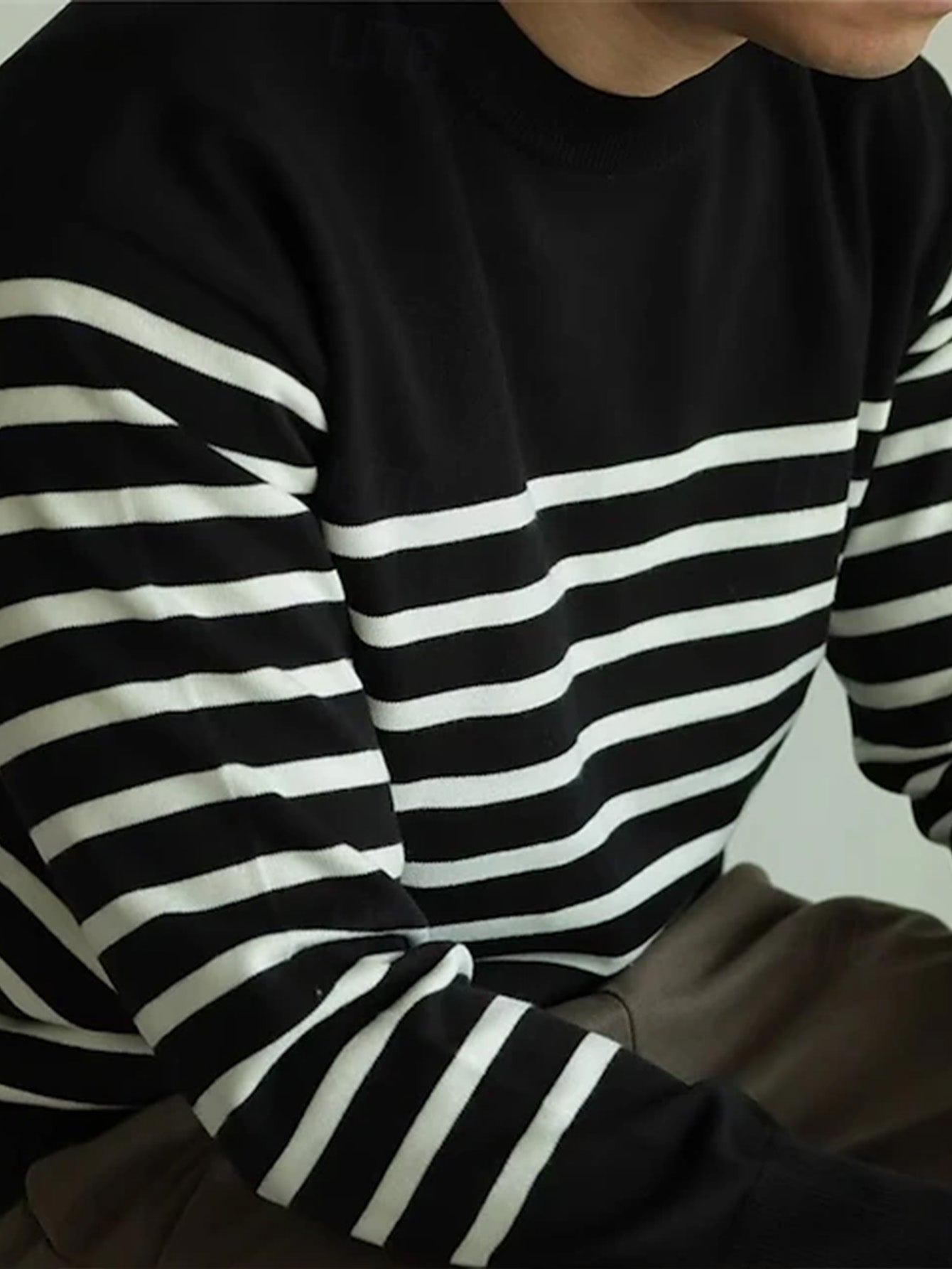 Pull en maille rayé pour homme – Col rond décontracté style streetwear