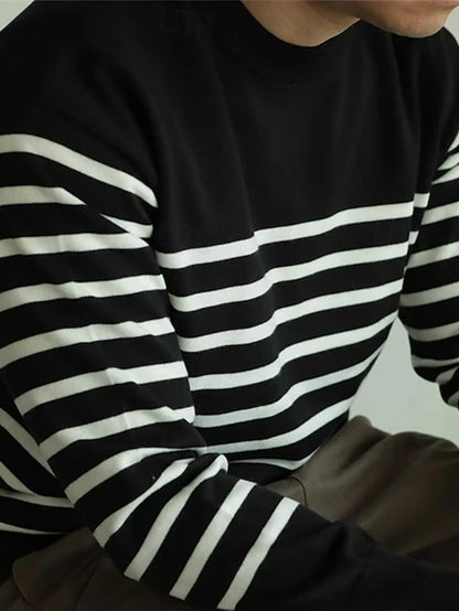 Pull en maille rayé pour homme – Col rond décontracté style streetwear