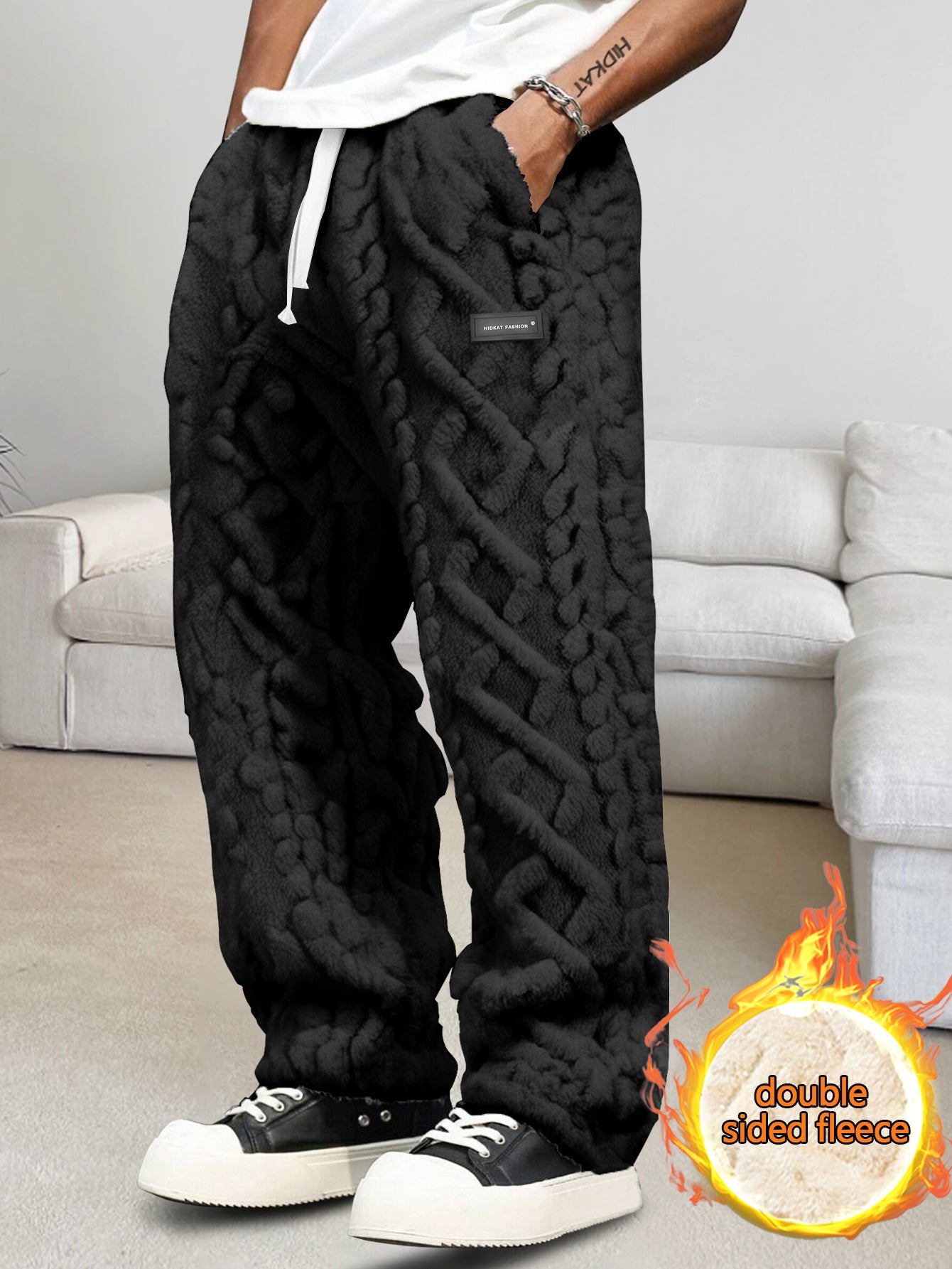 Pantalon de survêtement doublé polaire pour homme – Chaud, confortable, avec cordon de serrage pour l'hiver