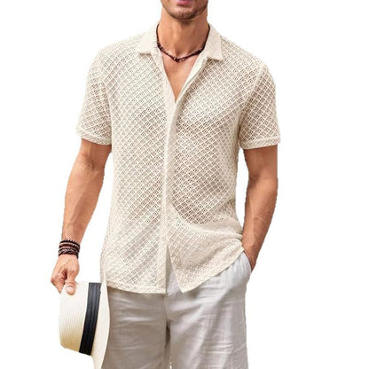 Loom & Soul™ Summer Mesh Short Sleeve Shirt – Men’s Lightweight Lapel Beach Top