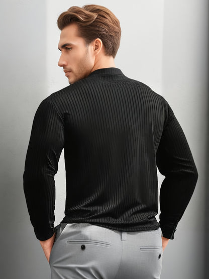 T-shirt côtelé ajusté à manches longues pour homme – Col montant athlétique