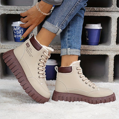 Women’s Fleece-Lined High-Top Ankle Boots – Thick Sole Casual Winter Shoes