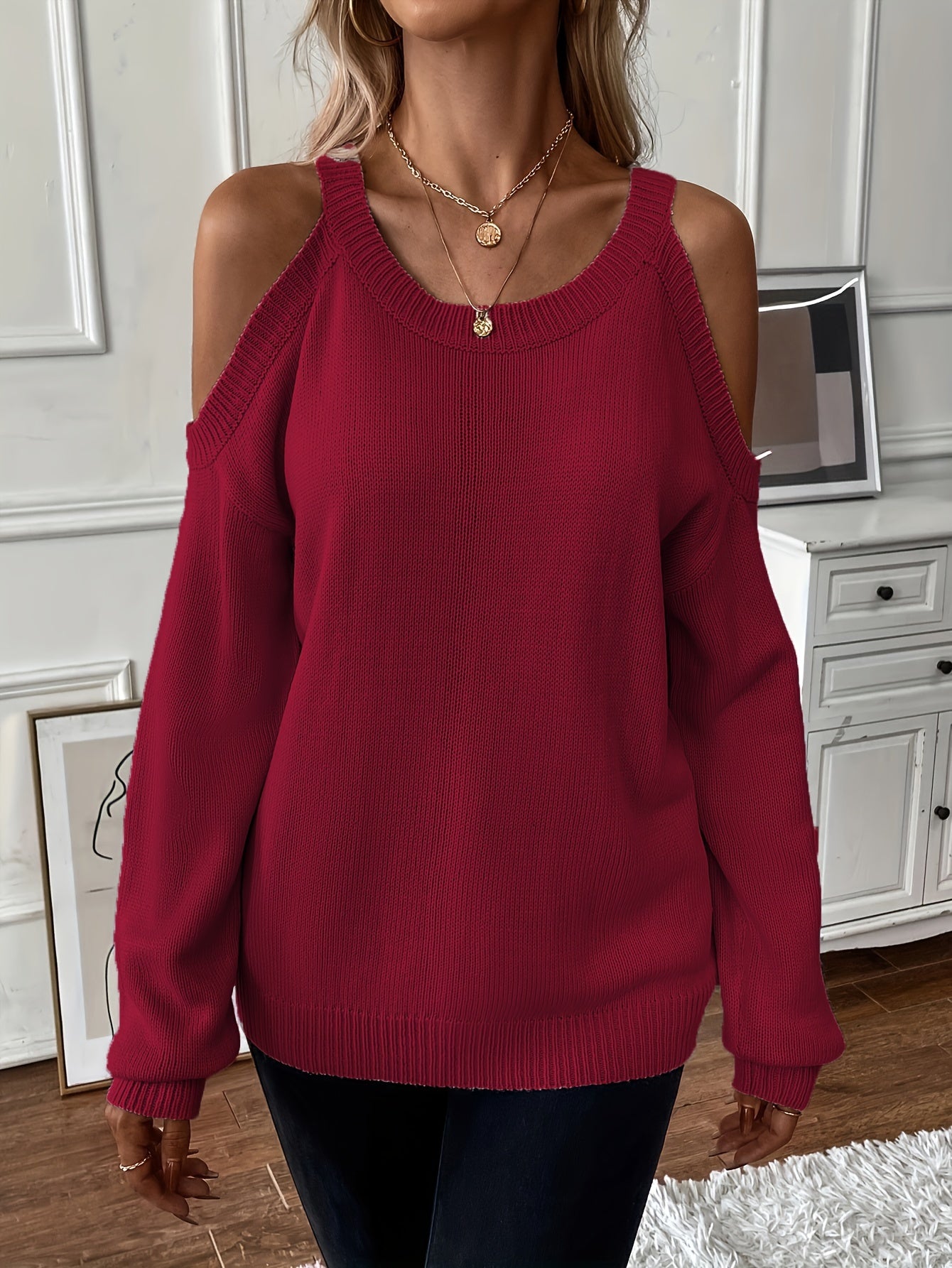 Women’s Elegant Crew Neck Pullover – Soft Knit Fall/Winter Sweater